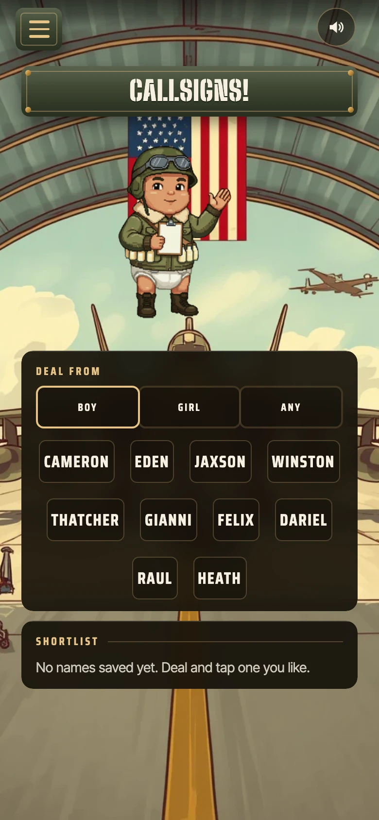 Callsigns: name suggestions with assigned military callsigns