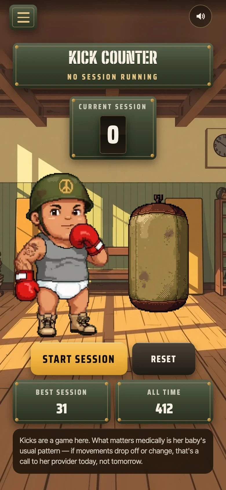 The kick counter: a punching bag with current, record and all-time counts